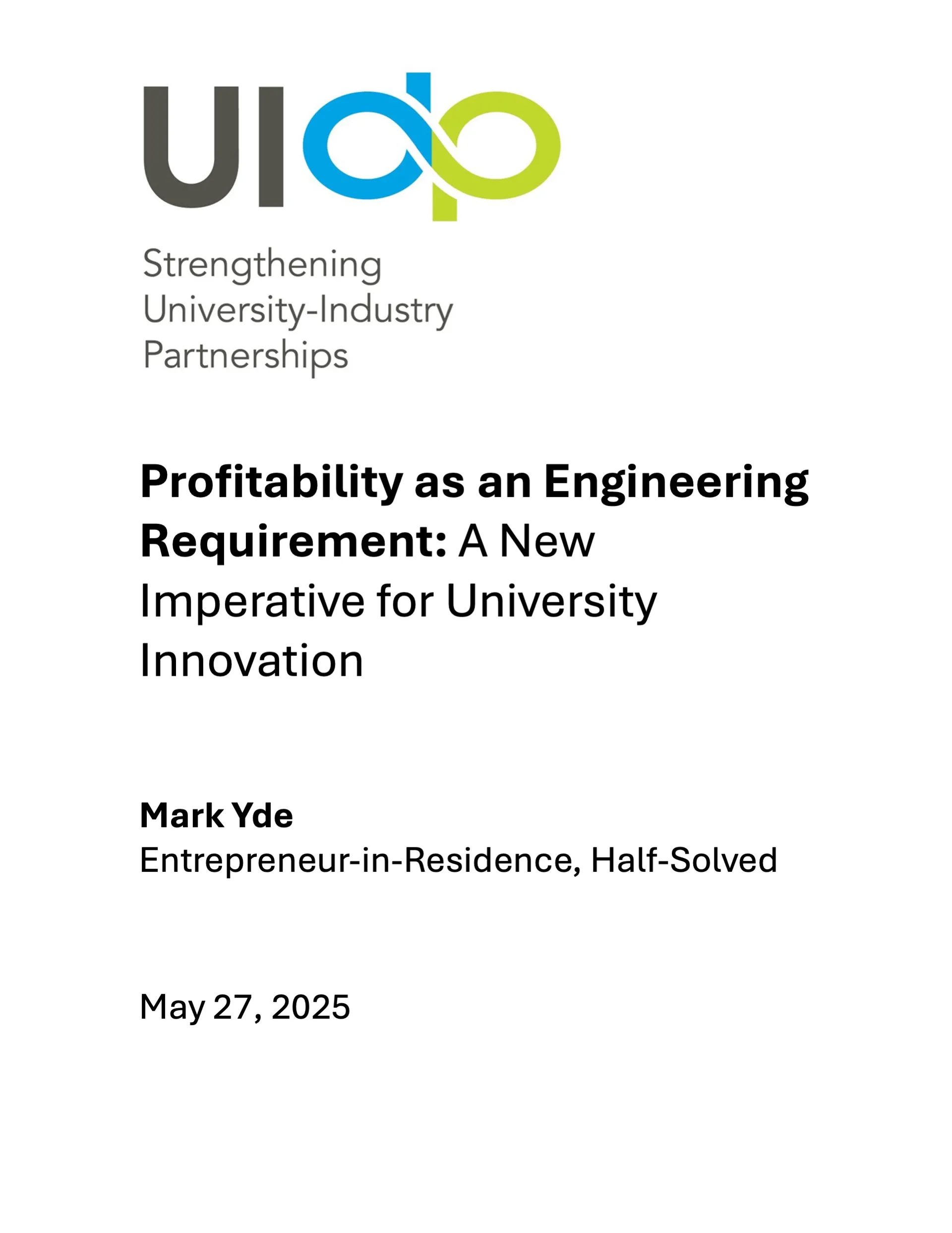 Cover of Profitability as an Engineering Requirement: A New Imperative for University Innovation